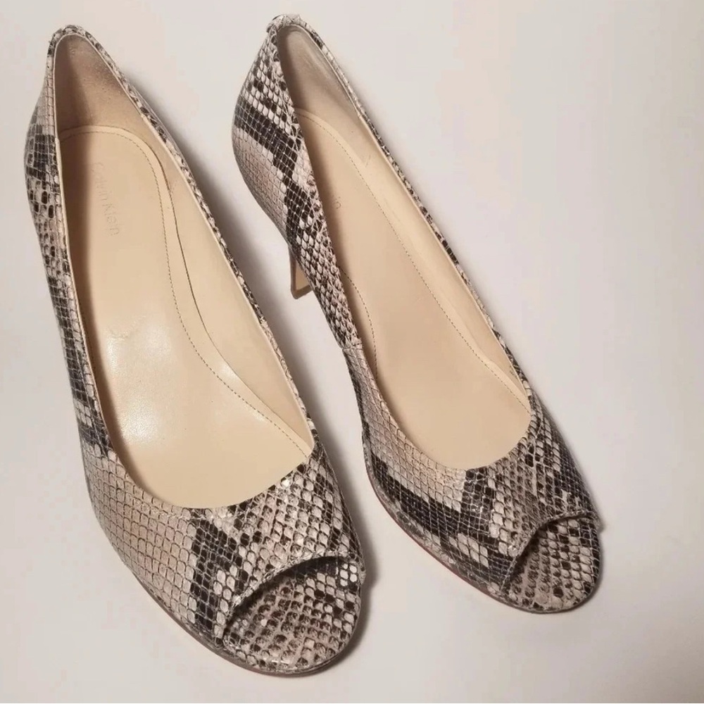 Calvin Klein Kail Faux Snake Skin Open Toed Heels size 10